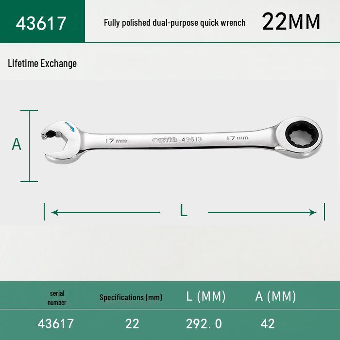 SATA Industrial Grade Double-Head Ratchet Wrench with Spline Open-End and Quick-Release