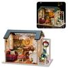 Miniature Wooden House Model with LED Light, Retro   Furniture Handcraft Kit for Developing