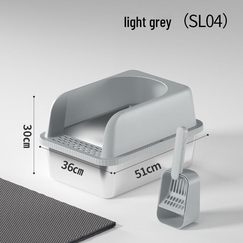 

Лоток для кошачьего туалета из нержавеющей стали с легкой очисткой и расширенными бортами - Большой, открытый, пескозащищенный, брызгозащищенный дизайн 20L Stainless Steel Cat Litter Box светло-серый
