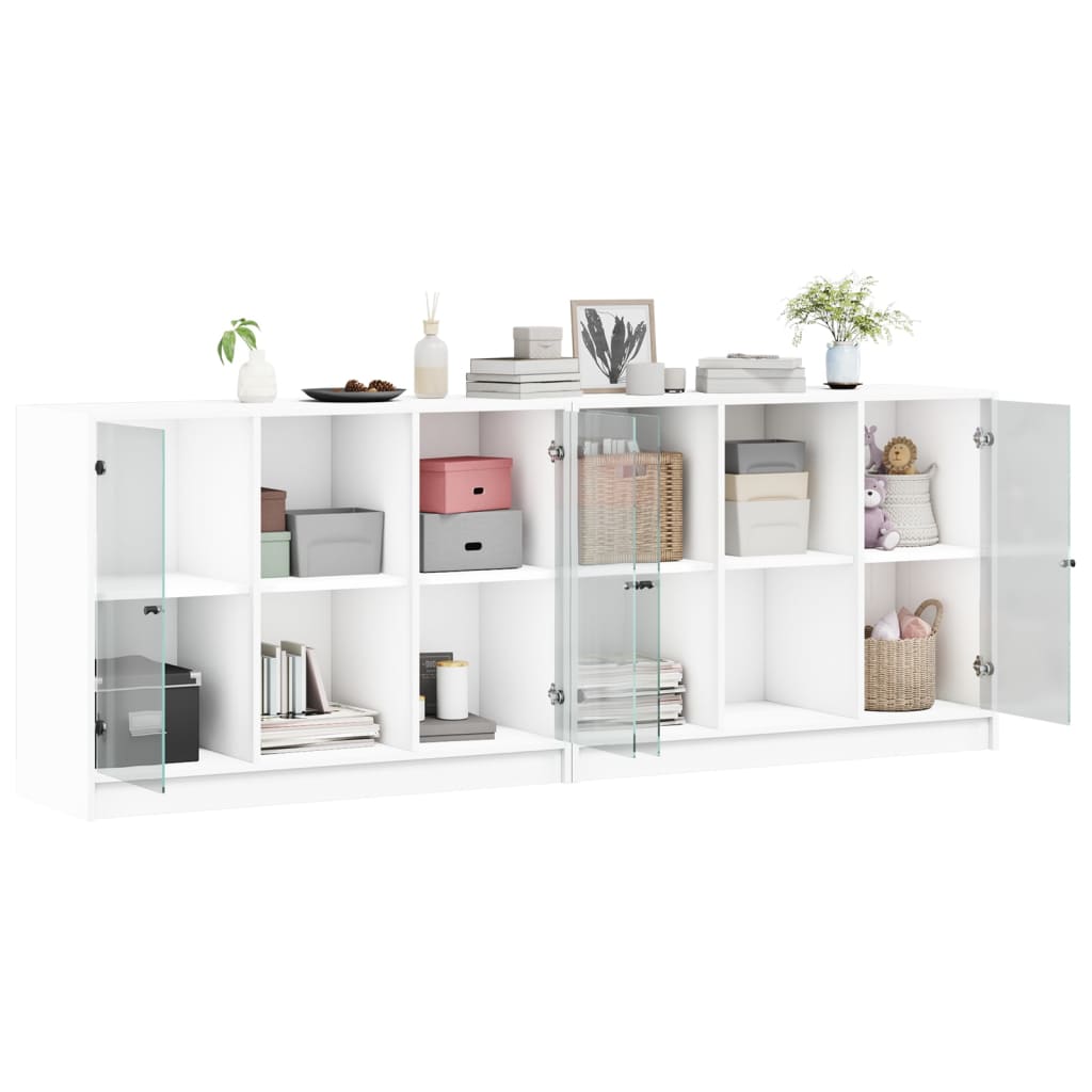 Book Cabinet with Doors White 204x37x75 Cm Engineered Wood