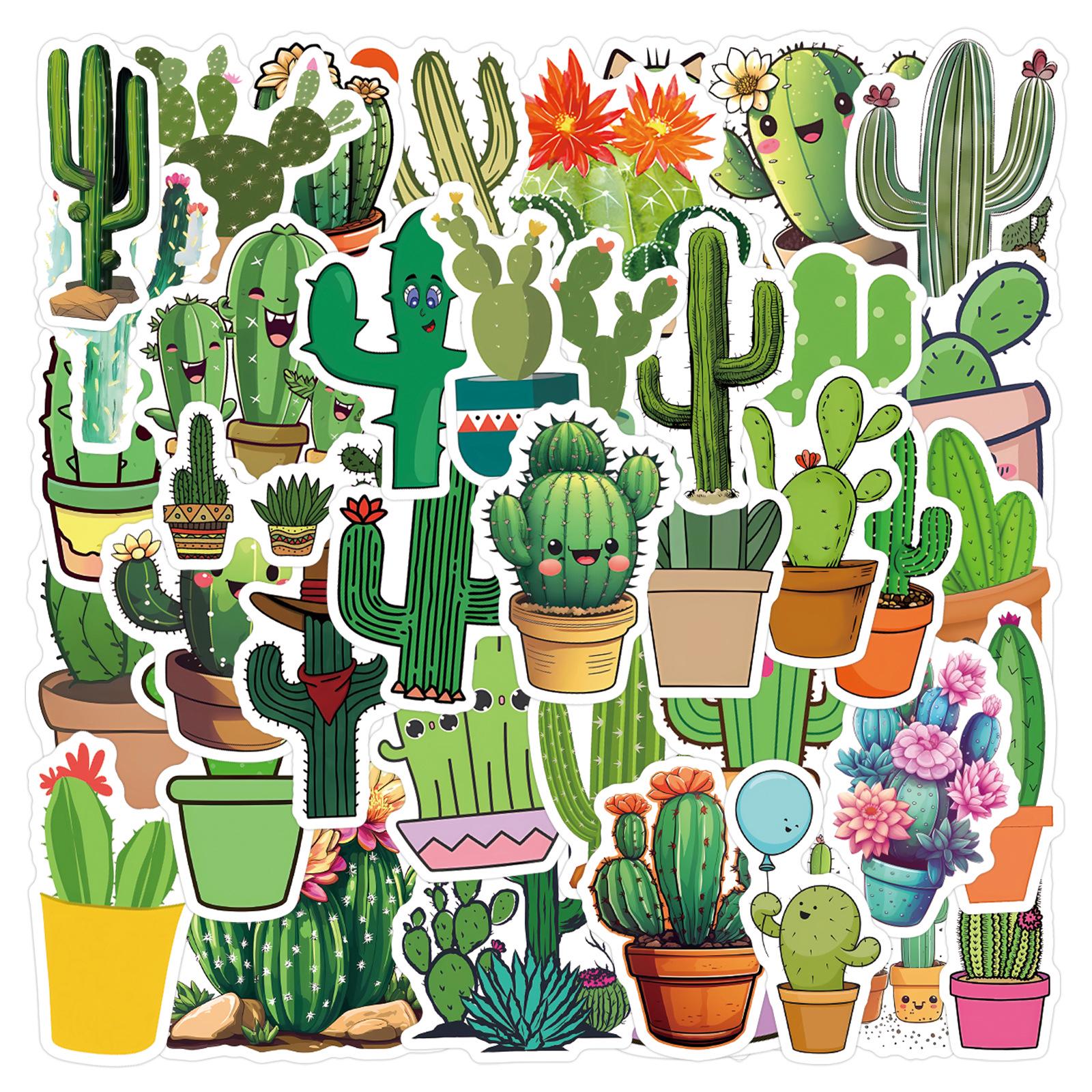 Cartoon Cactus Green Plant Personality Stickers: 50 Waterproof Sheets for Notebooks and Phones.