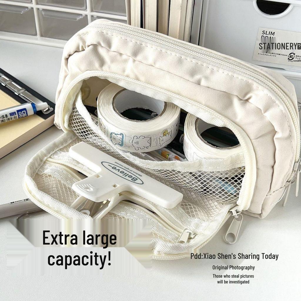 Off-White Pacha Multi-Layer Large Capacity Pencil Case for Junior High Students