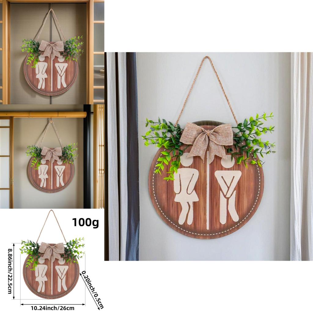 Plastic Bathroom Door Sign With Wooden Finish For Home Decor And Restroom Identification