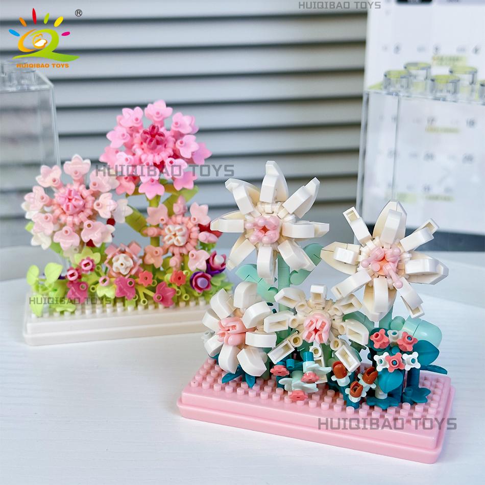 Non-Toxic Moc Bouquet Sunflower Potted Plant Micro Building Blocks Eternal Flower Model Diy Home Desk Decoration Brick Toys Gift
