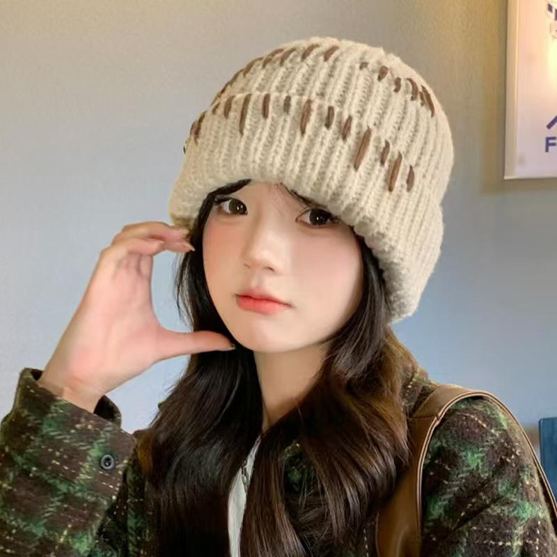 Autumn and Winter New Korean Style Line Hat for Women Versatile Warm Knitted Hat for Students  Face Showing  Small Ear Protection  Cold Hat for Men