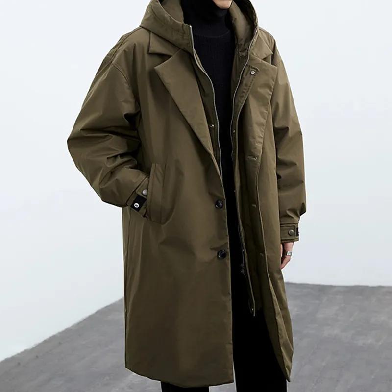 Men's Spring and Autumn Plus Size Solid Color Simple Coat Youth Medium-length Hooded Windbreaker
