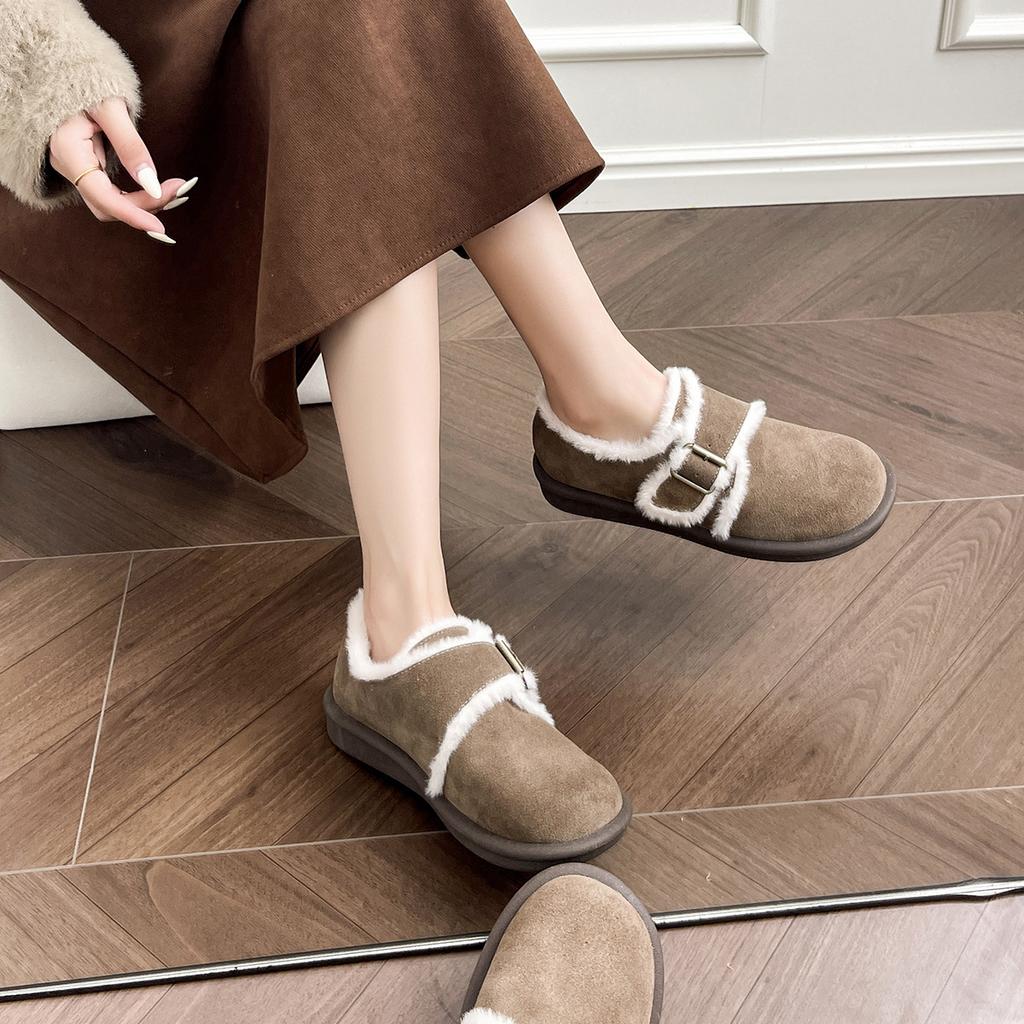 Thick-soled velvet retro single shoes winter fluffy cotton shoes