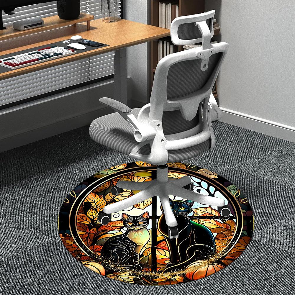 

1pc Cat Autumn Office Round Area Rug, Indoor Mat Suitable ForOffice, Under Office Chairs Bedroom Living Room Home Decor, Room Deco D032 80cm by 80cm
