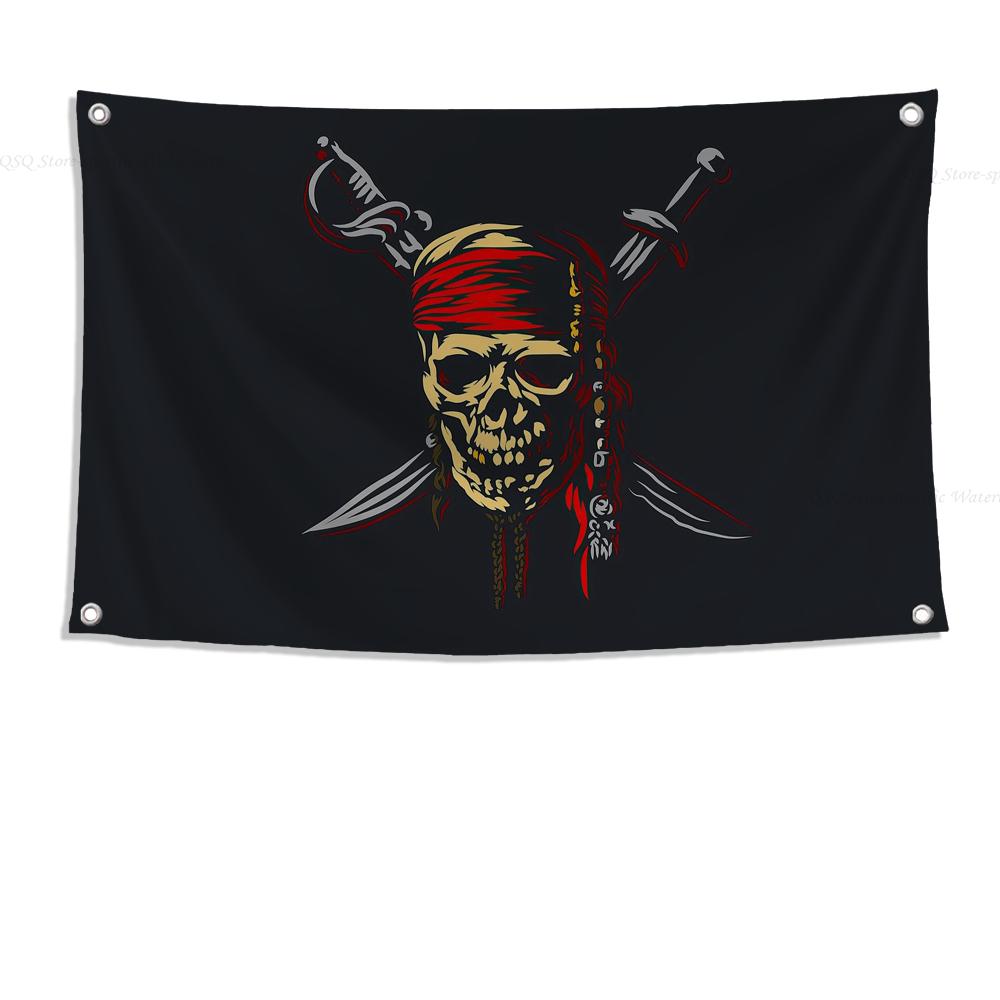 1pc Double Broken Skull With Knife Pirate Flag Flags And Banners Four Hole Flag Polyester Outdoor Decor Room Aesthetic