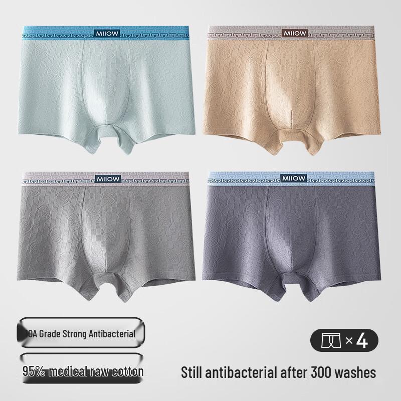 MaoRen Men's A-Grade 10A Antibacterial Jacquard Cotton Boxer Briefs