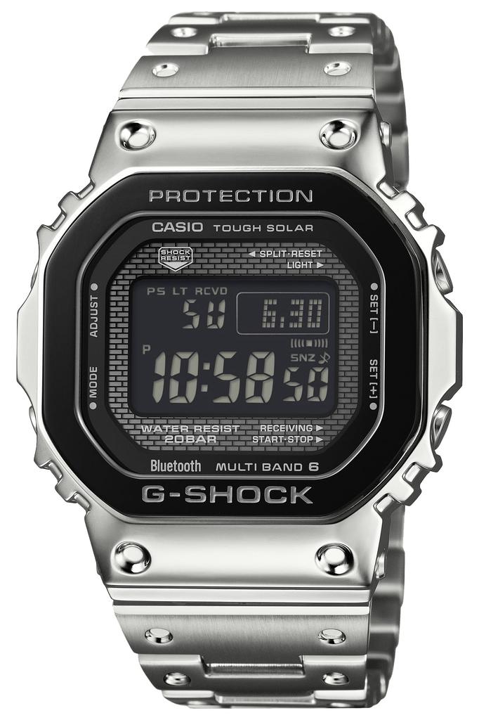 Casio Horloge Volledig Zonne-energie Zwart Zilver G-Shock Heren GMW-B5000BT-1JF, Metaal, Bluetooth, Radiogestuurd, Aangedreven, Lunette,