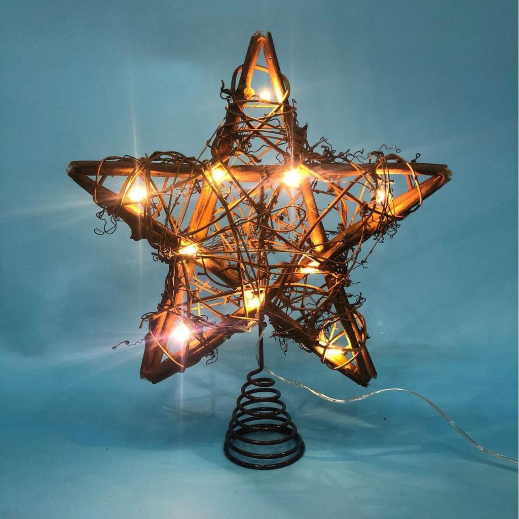 LED Glittering Rattan Wrought Iron Christmas Tree Topper Ornament