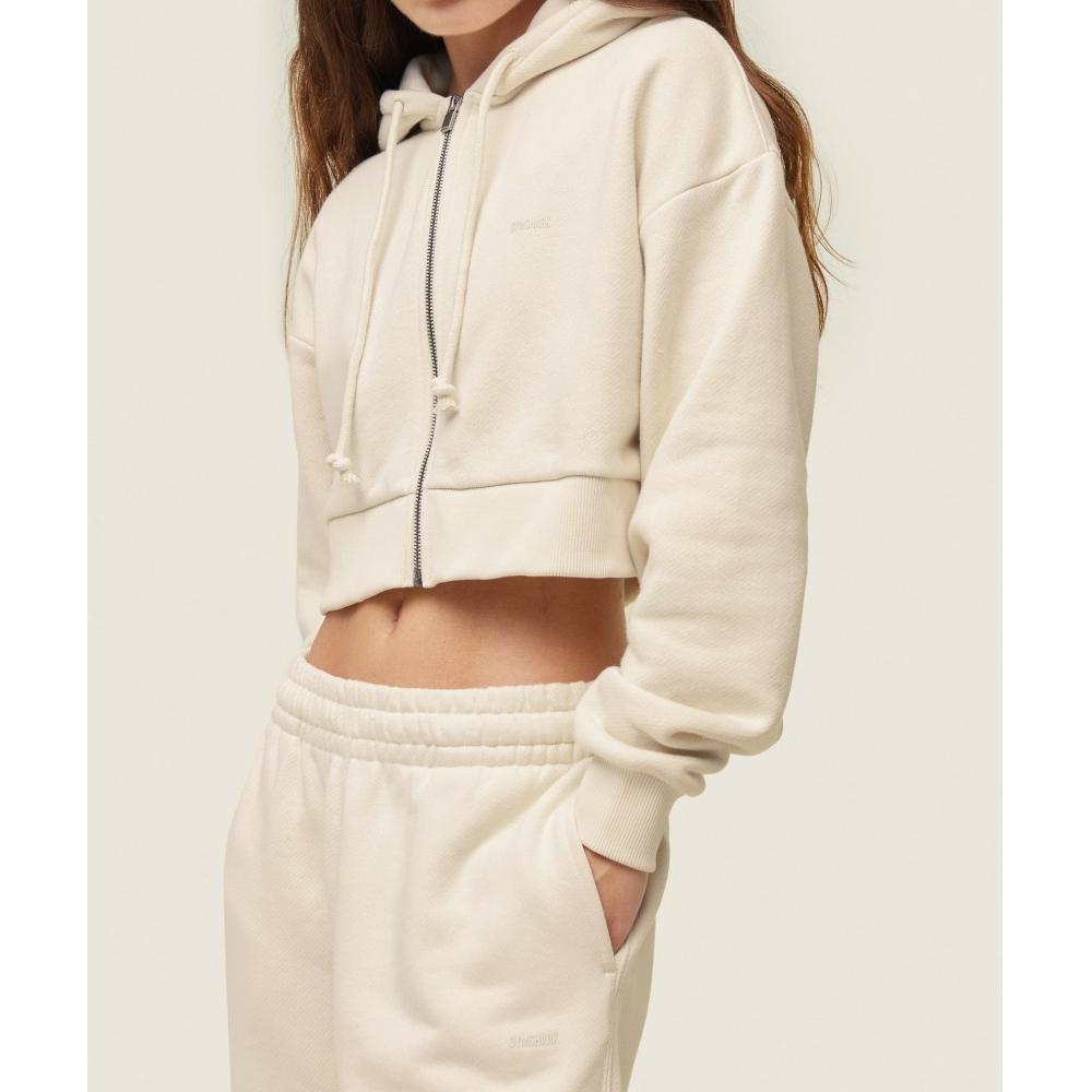 Gymshark Everywear Cropped Zip Hoodie Oat White B1c2n Wc1v