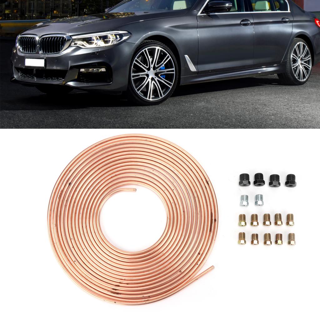 25ft Brake Line Tubing Copper Nickel Plated 3Celsius16in OD with Fittings for Hydraulic Braking Fuel System(Gold )