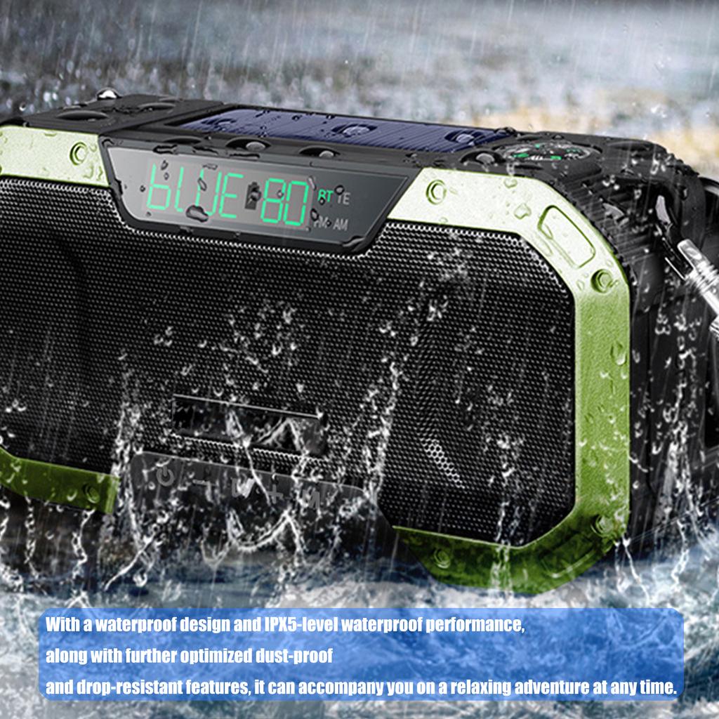 Multifunction Solar Radio Offering Hand Cranks USB C Charging FM AM Reception SOS Alarm IPX5 Protections for Hiking Trip