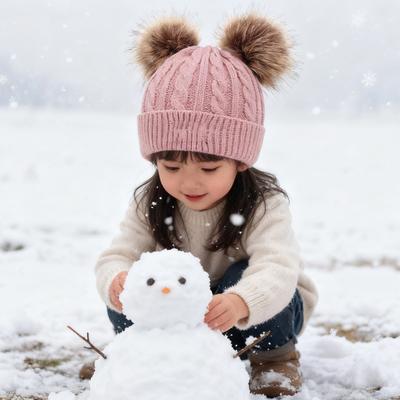 3Pcs/Set Children Hat Scarf Gloves Set Plush Ball Decor Twist Texture Solid Color Knitting Hat Long Scarf Gloves Set