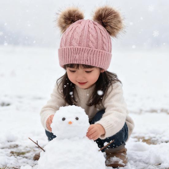 3Pcs/Set Children Hat Scarf Gloves Set Plush Ball Decor Twist Texture Solid Color Knitting Hat Long Scarf Gloves Set