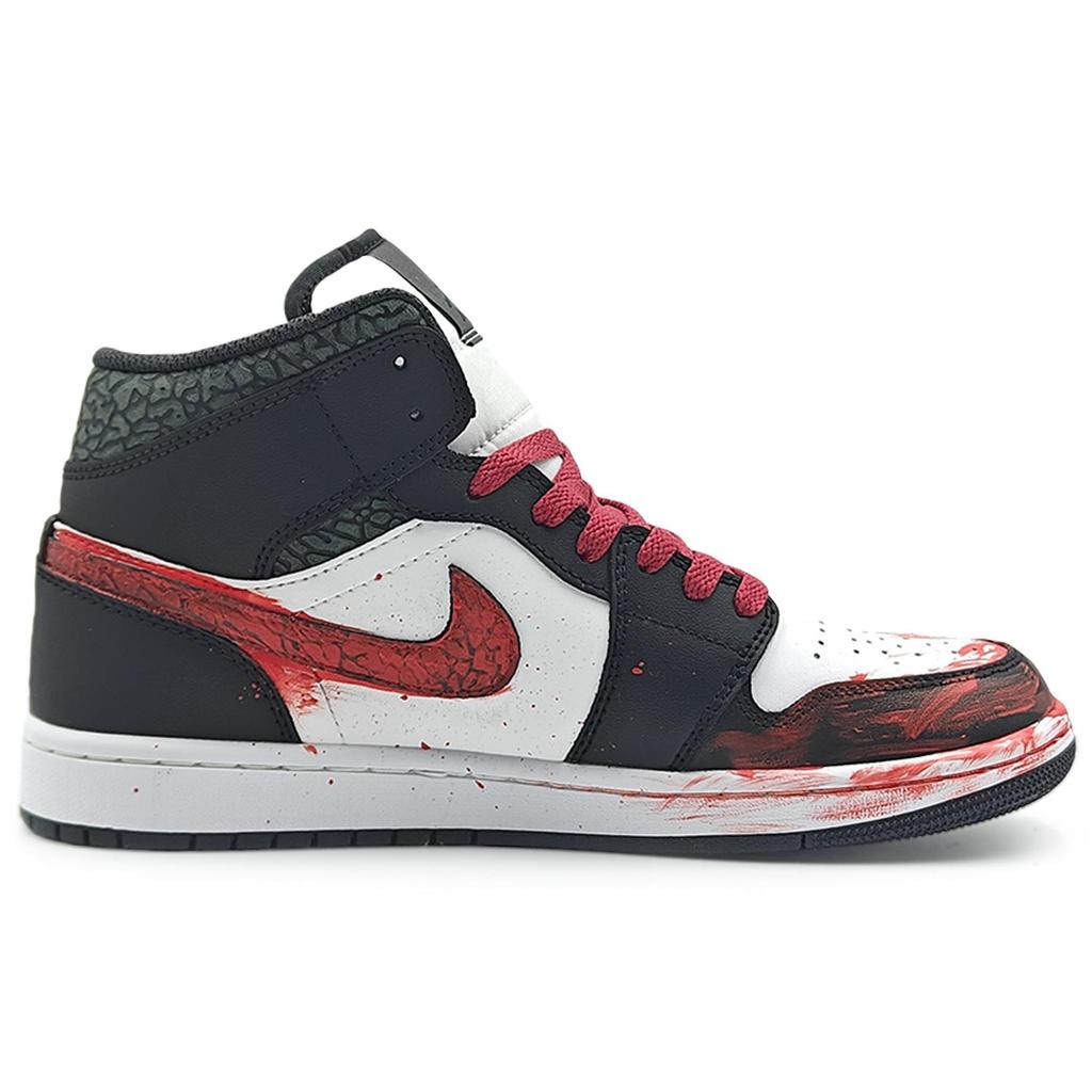 Jordan Air Jordan 1 Mid SE 'Panda Elephant' Abrasion Resistant Mid Top Vintage Basketball Shoes Men's Black Red FB9911-001(Team1284- S)