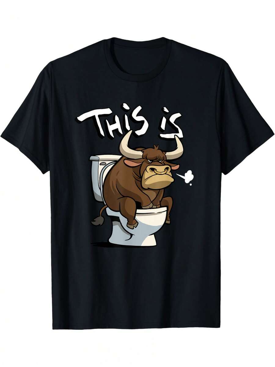 Unisex T-shirt with the design of an angry bull sitting on a toilet. S