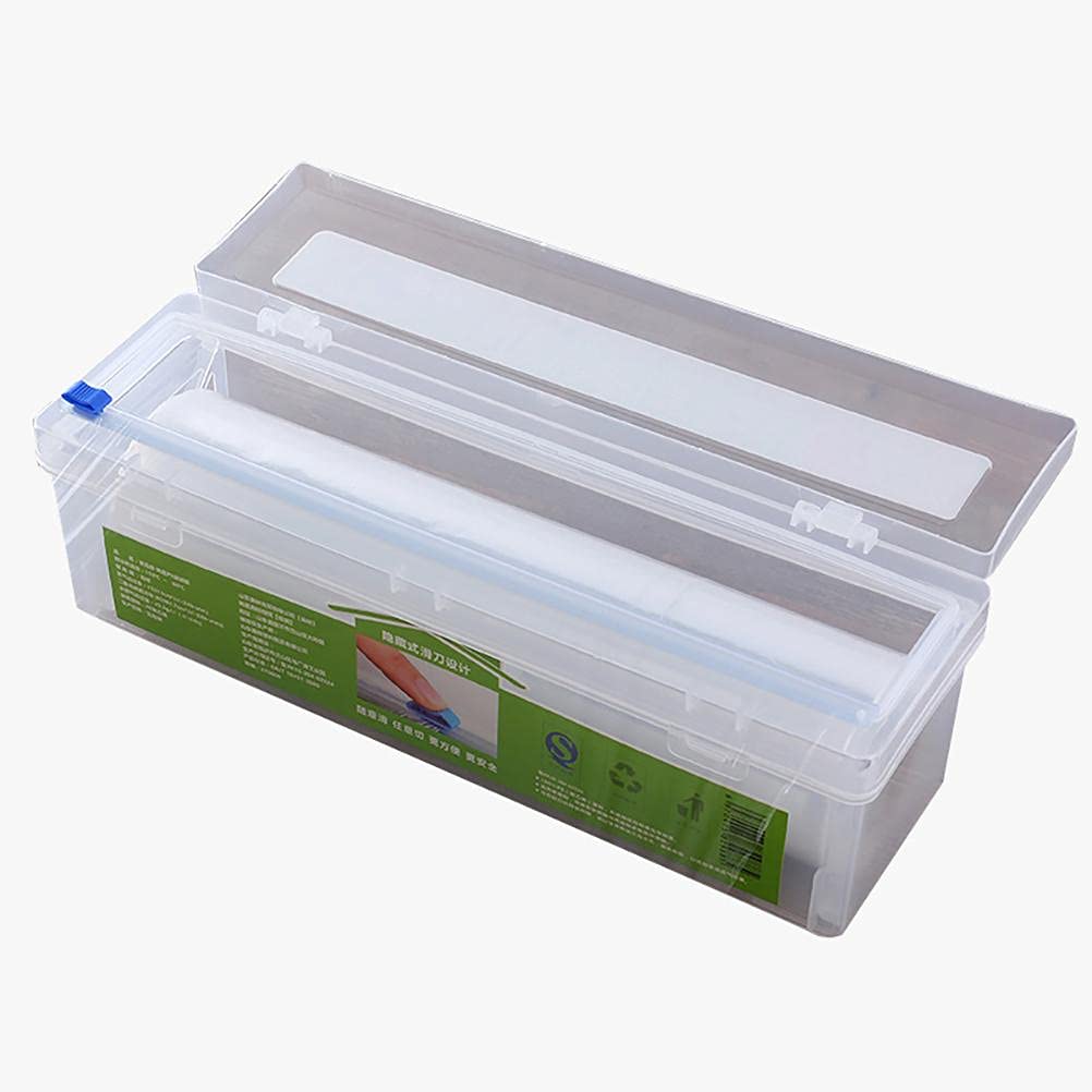 Zásobník na plastové obaly: 34x9.5x9.5 cm Polyethylenový box na krájení s posuvným nožem - Držák na kuchyňskou fólii s nastavitelnou délkou pro skladování při přípravě jídel