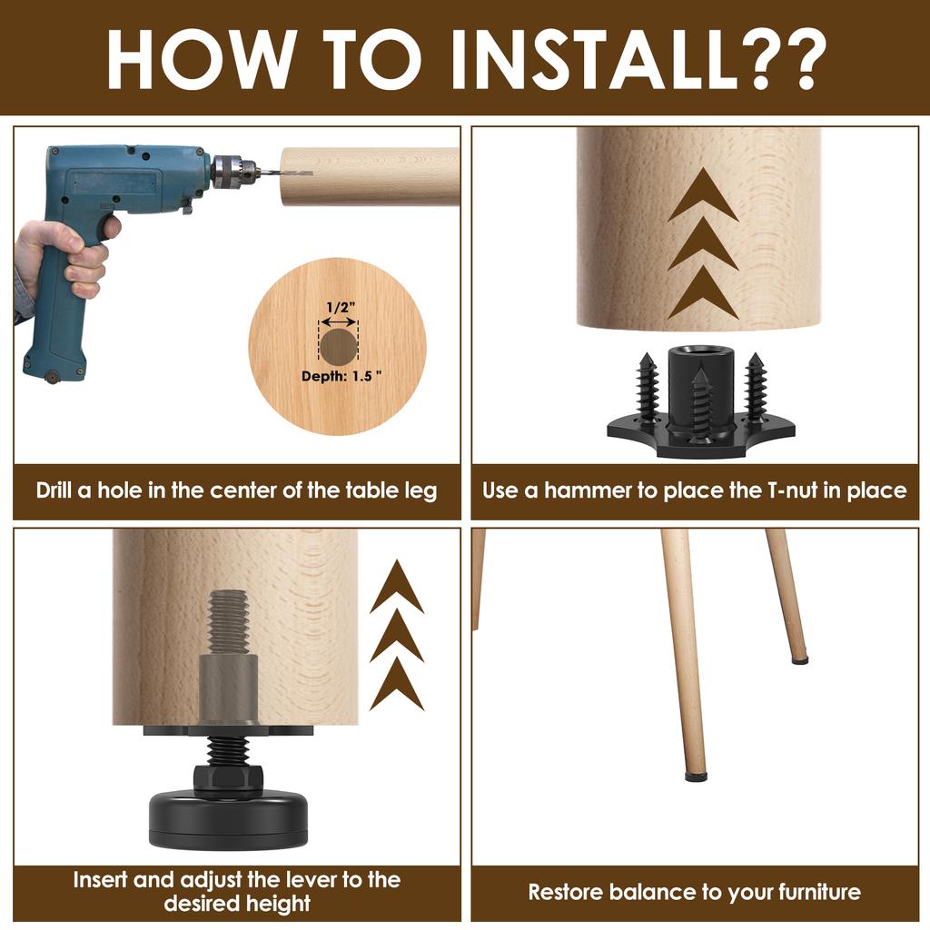 8/4PCS Furniture Leg Leveling Feet Table Chair Leg Levelers Adjustable Height Can Withstand 1320 Lbs for Cabinets Sofa Desks