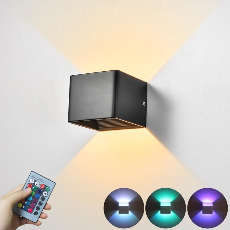 LED Wall Sconce Remote Control Dimmable RGB Lamp Up Down Wall Mount Lights Rechargeable Battery Cordless Light Home Decor