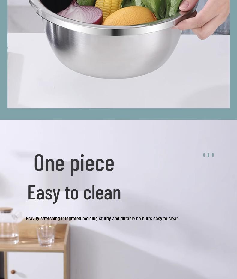 Durable 304 Stainless Steel Multi-Purpose Kitchen Basin: Noodle, Soup, Vegetable Wash, Egg Beating, and Seasoning Jar.