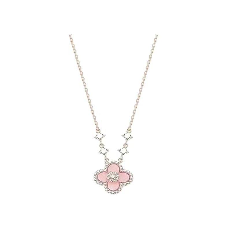 Women Light Luxury Four Leaf Clover Pink Mother Of Pearl Clavicle Necklace