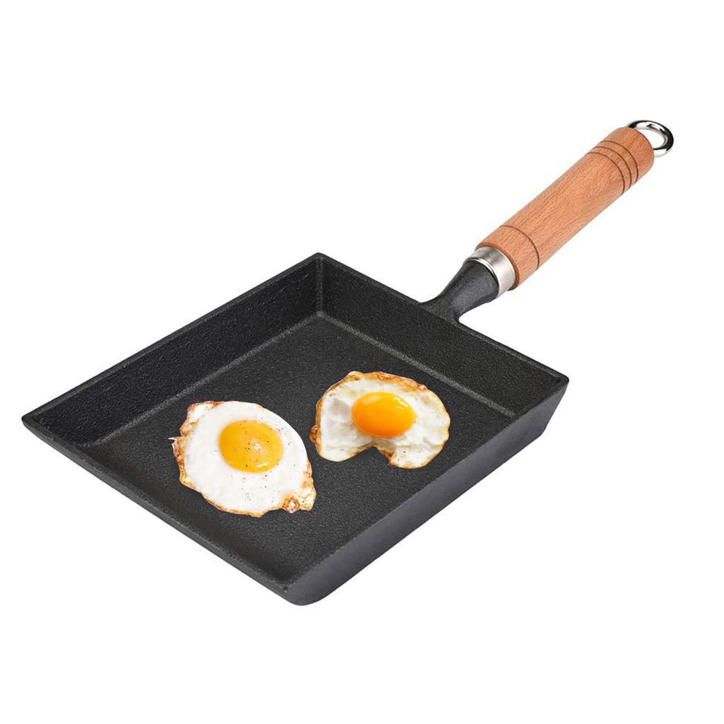 Mini Frying Pan Iron Omelette Pot Tamagoyaki Wooden Handle