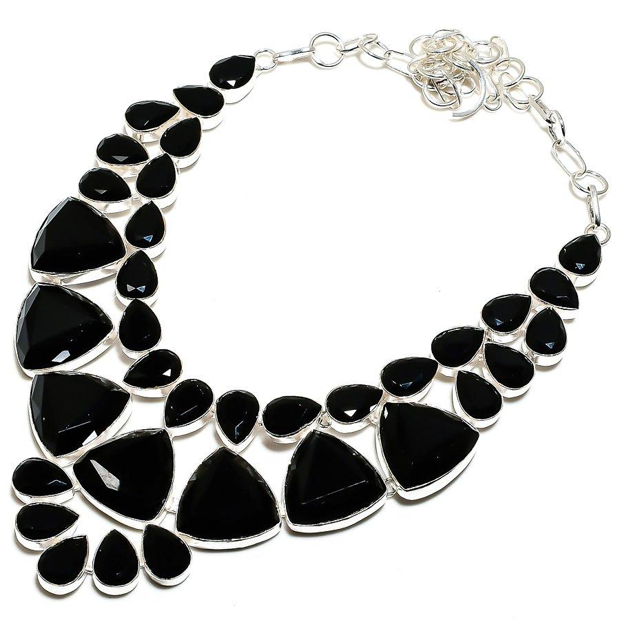 

Black Spinel Gemstone Handmade 925 Sterling Silver Jewelry Necklace 18 SU-9805