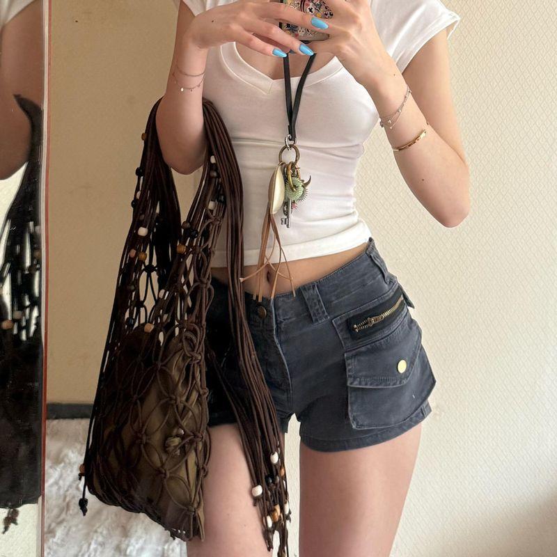 

Plus Size American Retro Cargo Pocket Denim Shorts Women s Summer New Arrival Sexy Easiest for Match Slim Looking A- line Hot Pants Tide Gray 4XL [Recommended 87.5-100kg]