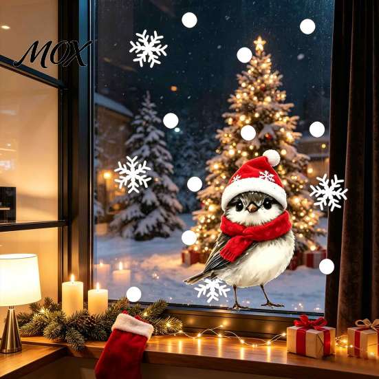 Christmas Party Home Decor Animals Static Window Stickers, Deer Bird Squirrel Hamster Snowflake Decals, Outdoor Decorations Easy Peel & Stick