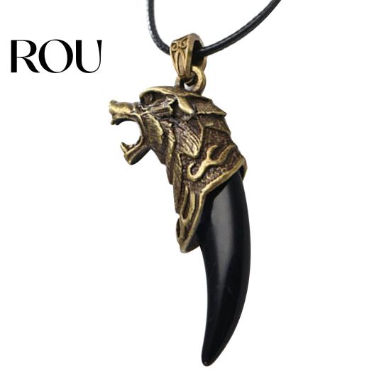 Men Necklace Carved Antique Style Alloy Faux Leather Rope for Club