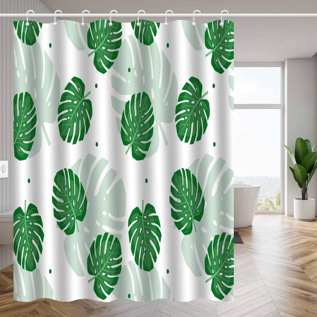 1pc Nordic minimalist and fresh green plant leaf shower curtain, high-end elegant bathroom curtain, bathroom decoration pattern