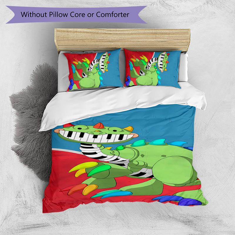 Pianosaurus Printed 3PCS Bedding Set Soft Breathable Duvet Cover Pillowcases Set Washable Bedroom Decor Home Gift
