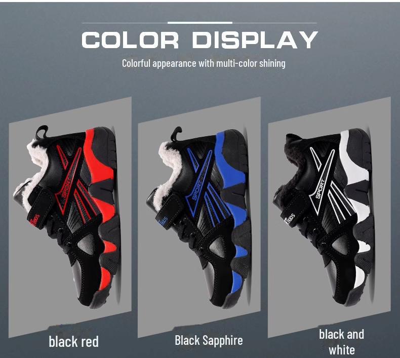 Boys' Winter Cotton Sports Shoes: Warm, Non-Slip, Velvet Lined for Medium & Large Children