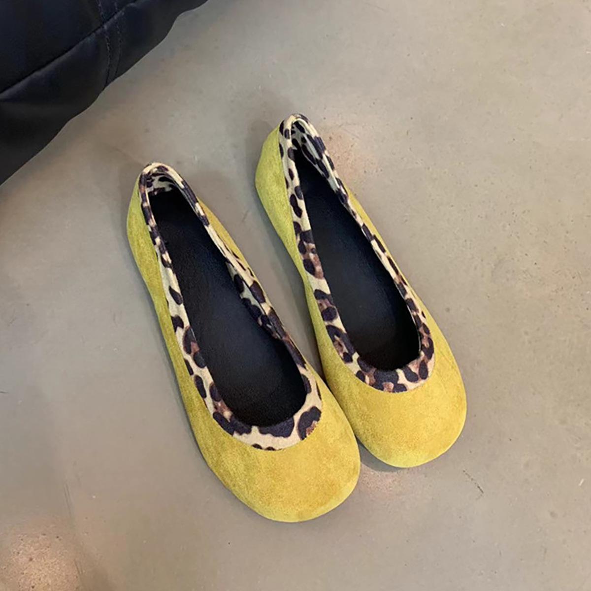 

Soft leather version~ retro round head shallow mouth single shoes with skirt flat ballet shoes one pedal versatile grandma shoes women 35 жёлтый