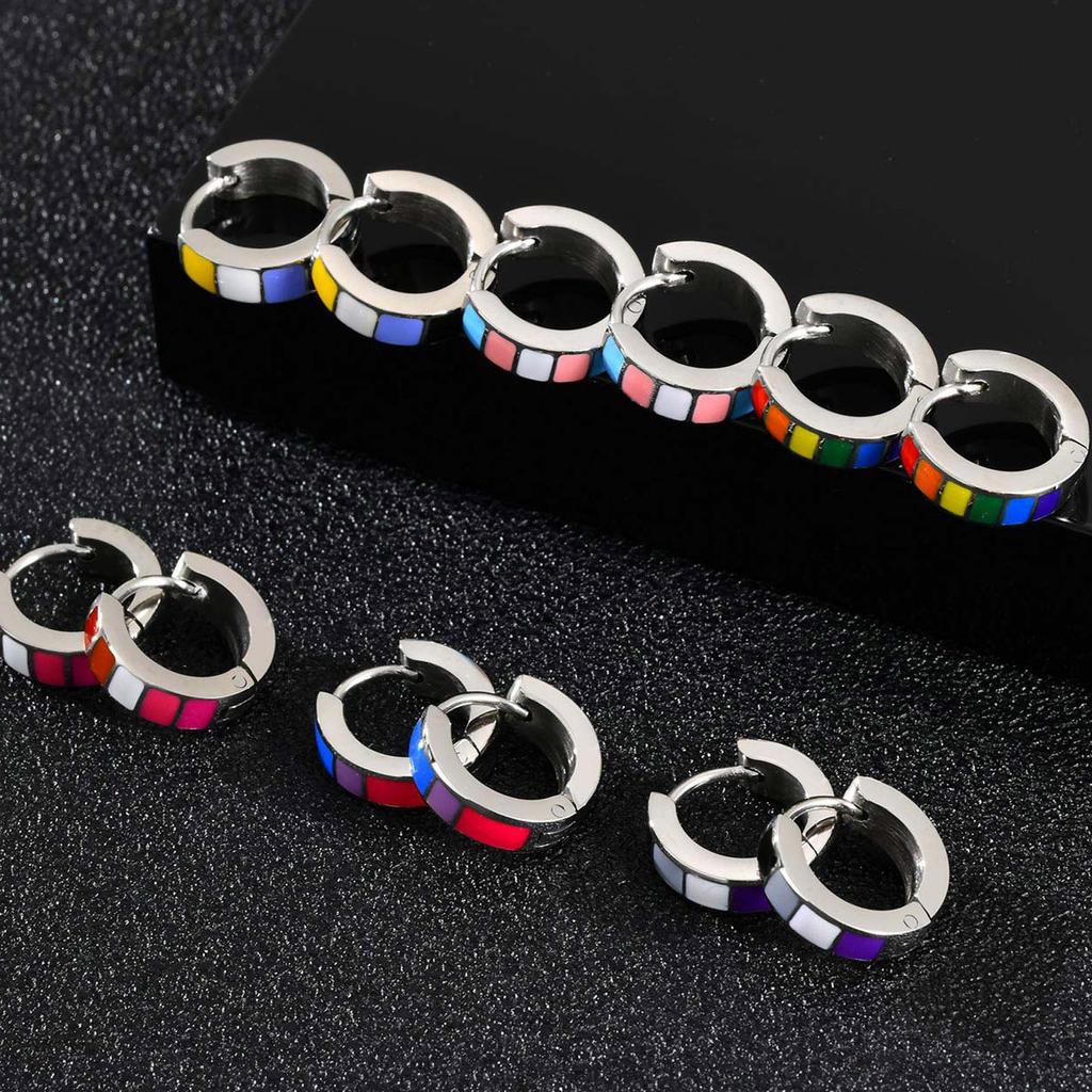 Rainbow Color Hoop Earrings for Men Women,Waterproof Stainless Steel Metal Huggie Earrings,LGBT Jewelry Gift