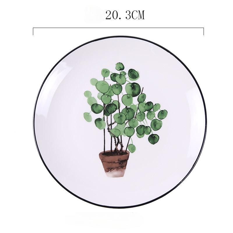 Green Plant Ceramic Plate Creative Cartoon Fruit Plate Household Western Steak Plate Ceramic Tableware