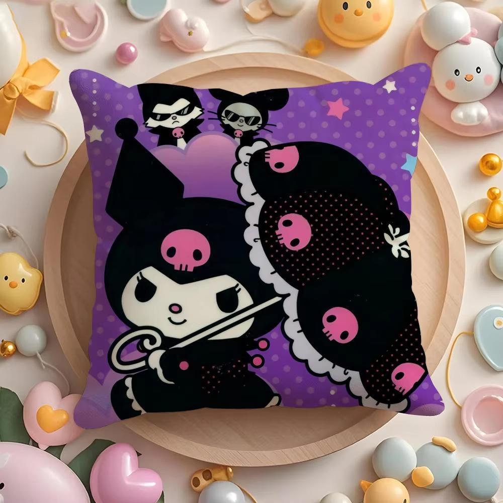 Sanrio Cartoon Purple Kuromis Pillow Covers Decorative Home Doublesided Print Square Pillow Living Room Decoration Pillowcase
