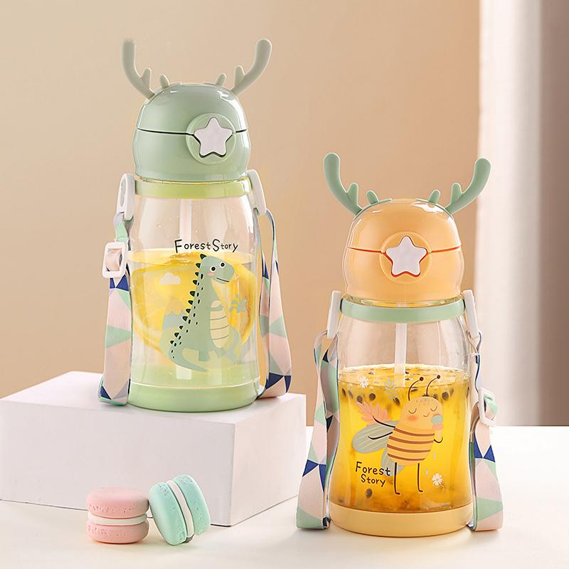 Kids Water Bottles With Straw Childrens Cup Leakproof Kids Water Sippy Cup Antler Creative Cartoon Baby Feeding Cups For Outdoor Use