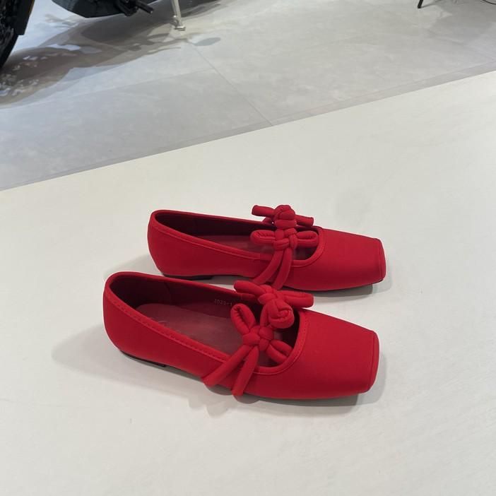 

Sheepskin version~ New Chinese leather red Mary Jane single shoes women s spring knot soft-soled ladyshoes flat shoes ballet shoes 40 чёрный