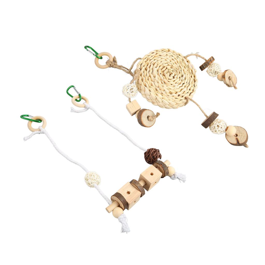 Parrot Swing Hanging Toy Funny Logs Rattan Balls Cotton Rope Bird Corn Husk Swing Toy for Finch