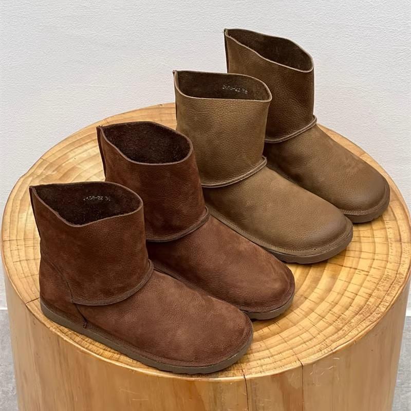 Fashion GKTINOO Genuine Leather Women's Shoes Round Toe Handmade Cowhide Boots Comfortable Flat Forest Casual Ankle Boots