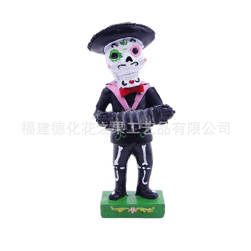Resin Halloween Skull Music Band Figurines 15cm Skeleton Musical Instrument Decor Gothic Party Ornaments