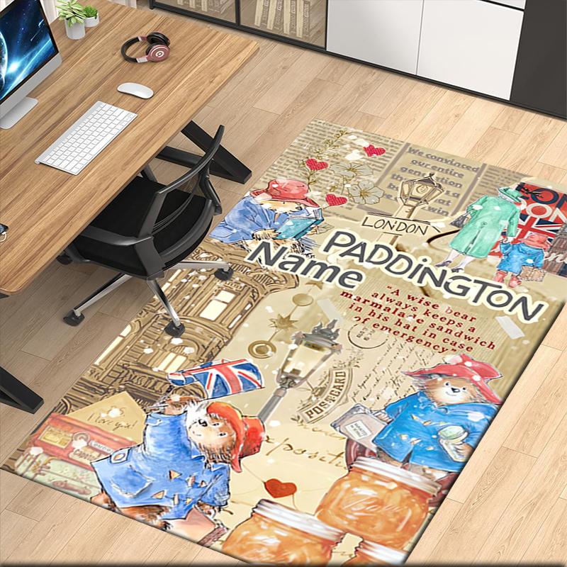 Custom Name Paddington Bear Printed Carpet, for Office Chair Living Room Bedroom Kitchen Room Decor Gifts.