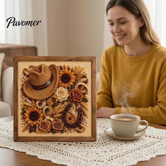 Western Wall Art Decor Charm Faux Pearl Kit, DIY Cowboy Hat Painting Creative Hobby for Beginners Rustic Farmhouse Crafting Kit Adults, Home