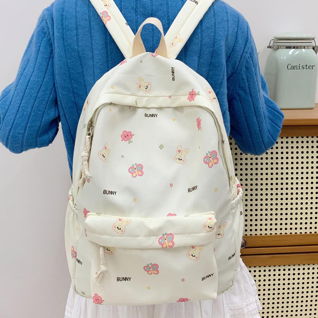 Schoolbag Japanese Simple Printed Schoolbag Female Large Capacity Cute Versatile Backpack Student High Value Class Commuter Backpack