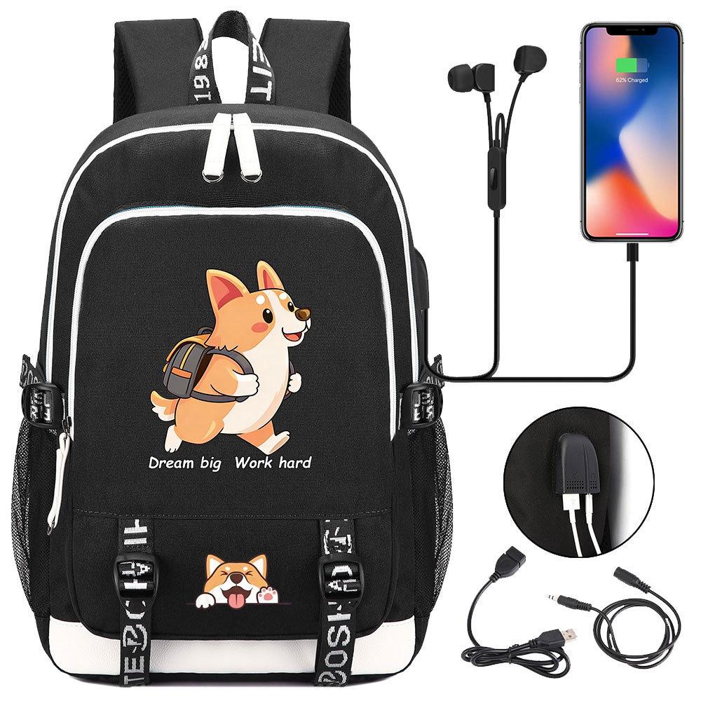 Zaino carino Shiba Inu per adolescenti ragazzi con USB, Borsa di grande capacità per il ritorno a scuola per studenti, Viaggi quotidiani