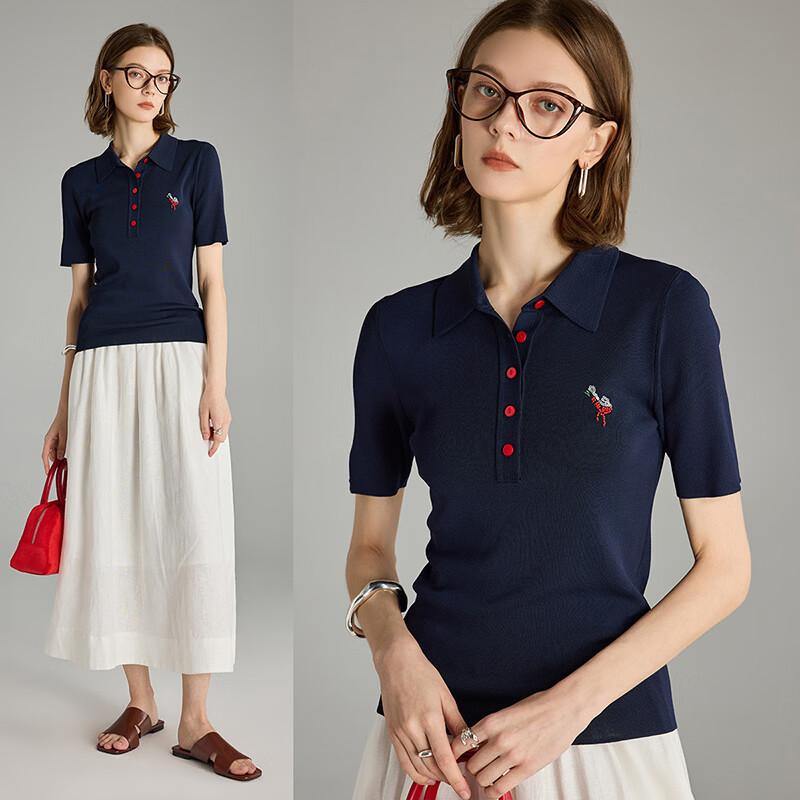Flamingo Beaded Polo Knit T-Shirt M
